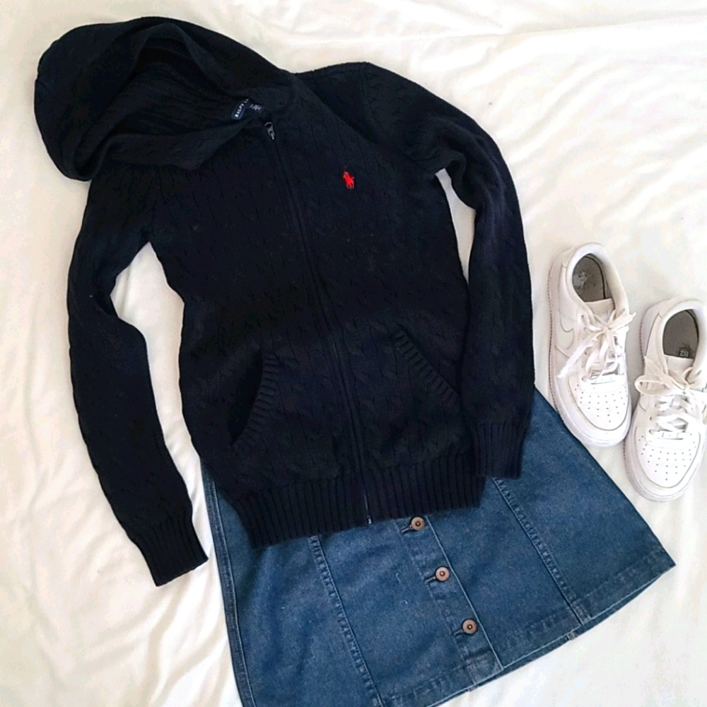 Ralph Lauren Cableknit Hooded Zipup Sz Small